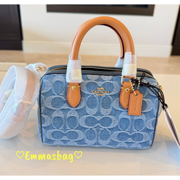 Coach Mini Rowan Crossbody Bag In Signature Denim CDQ36 denim/Gold/Indigo - Picture 13 of 16